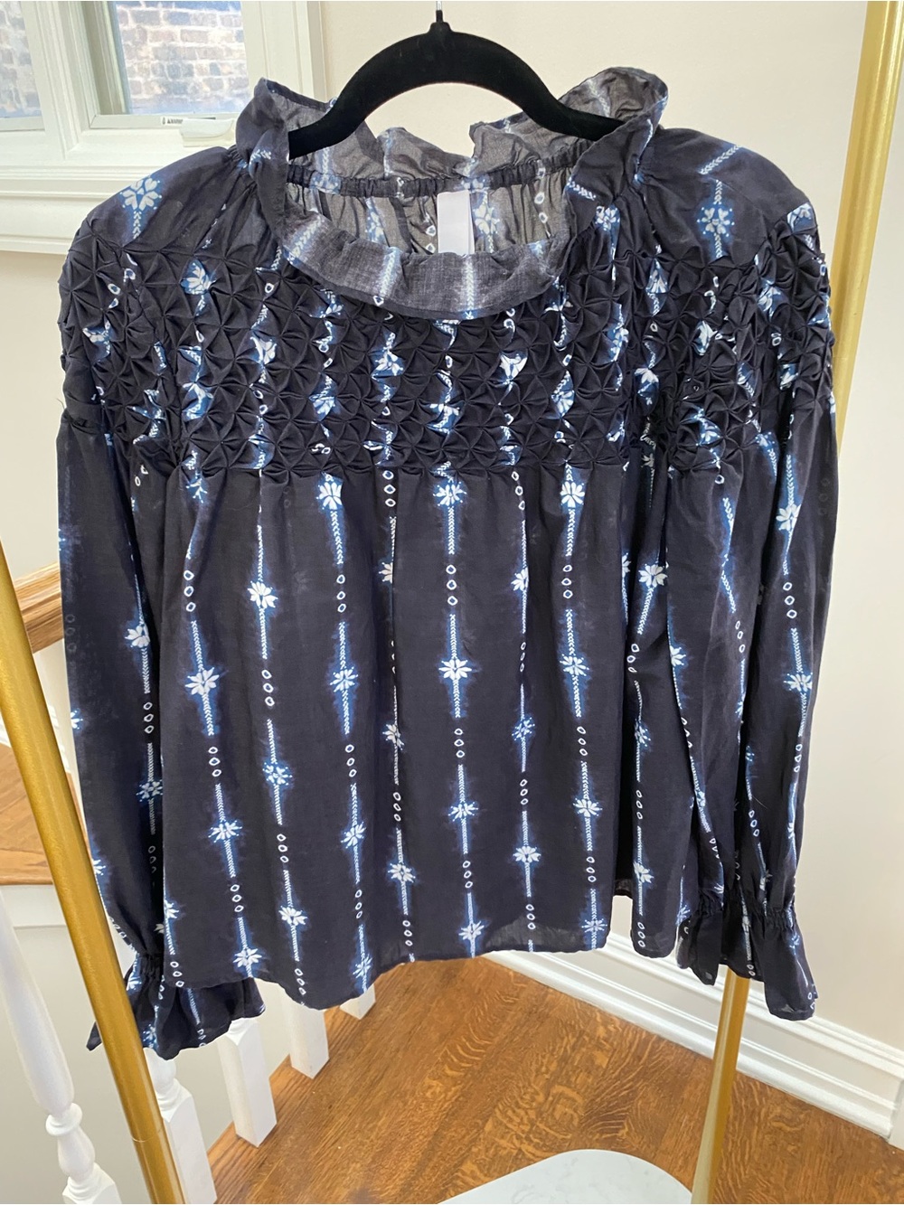 Merlette Majorelle Shibori Cotton Smock Long Sleeve Top